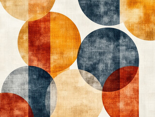 Abstract geometric design with overlapping textured circles in warm and cool tones