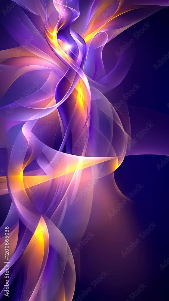 Poster vibrant abstract design with flowing lines in purple and yellow hues created in a dynamic movement