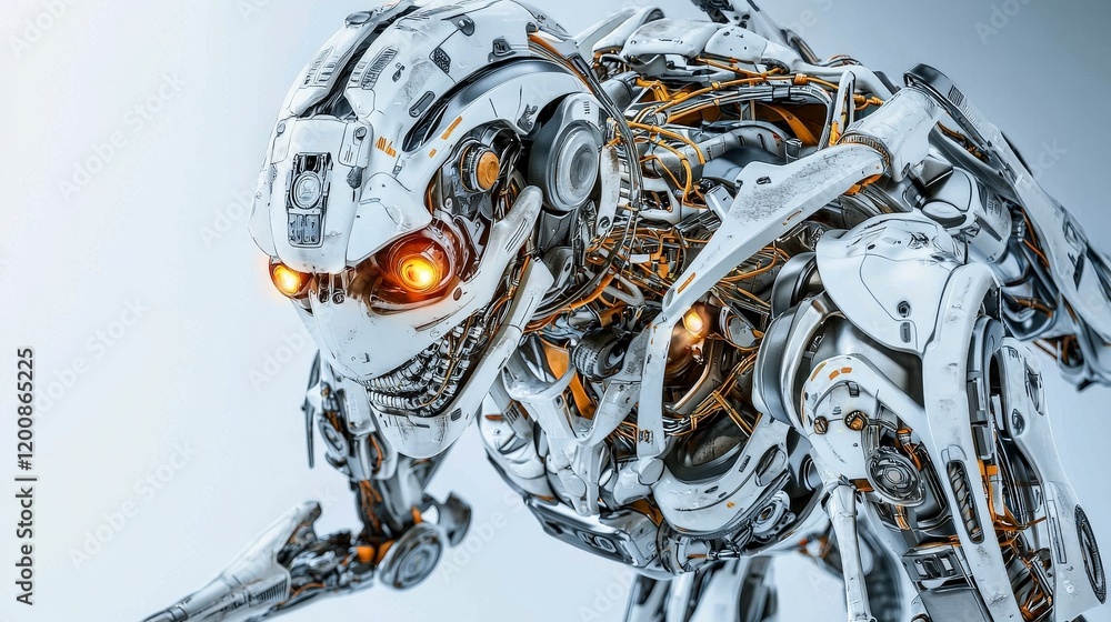 Poster humanoid robot displaying emotions technology expo photography futuristic environment close-up view 