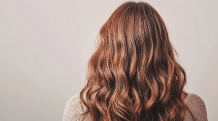 Naklejka premium Beautiful model girl with Brown hair strand,silky healthy chestnut wavy hair strand,hair wavy ribbon, with smooth,Keratin straightening,Treatment,straight long hair,procedures,Smooth hairstyle.