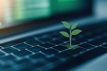 Digital Transformation for Sustainable Growth with Green Technology on a Laptop Keyboard