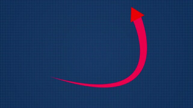 Business graph chart with down trend  arrow red color animation on black background.