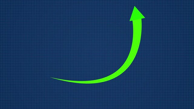Business graph chart with down trend  arrow red color animation on black background.