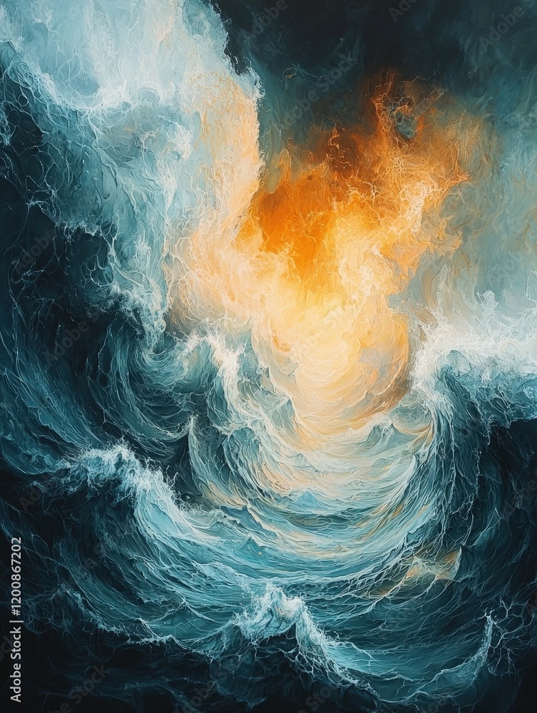 Poster abstract ocean waves crash and swirl in a breathtaking display of teal and gold. ideal for phone bac