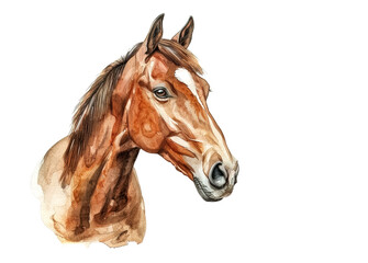Obraz premium Elegant horse portrait in watercolor. Soft browns, expressive eye, detailed texture capture equine beauty and spirit. Wildlife Animals.