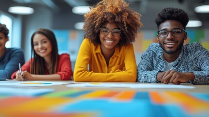 Diverse young adults collaborating in creative office environment