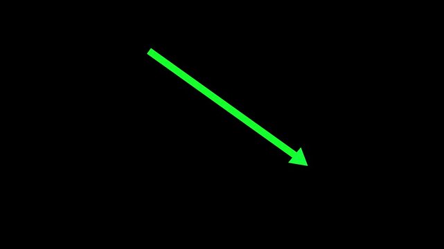 Business graph chart with down trend  arrow red color animation on black background.