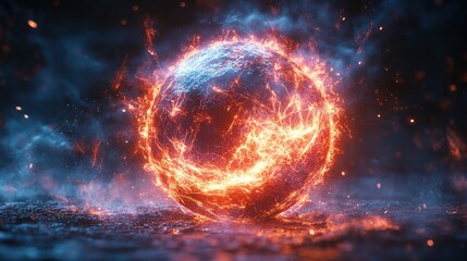 Obraz premium Fiery, molten sphere, cosmic fire, intense heat.