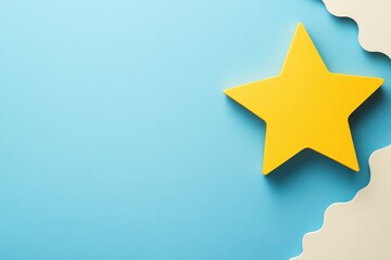 Obraz premium Bright Yellow Star on Clean Blue Background with Space for Testimonial Text