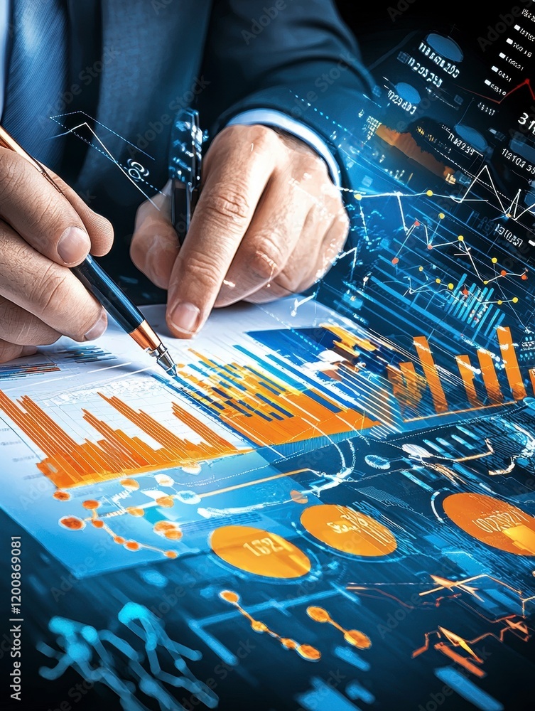 Aufkleber analyzing business data trends office environment infographic report professional perspective data v
