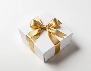 Elegant White Gift Box with Gold Ribbon Bow