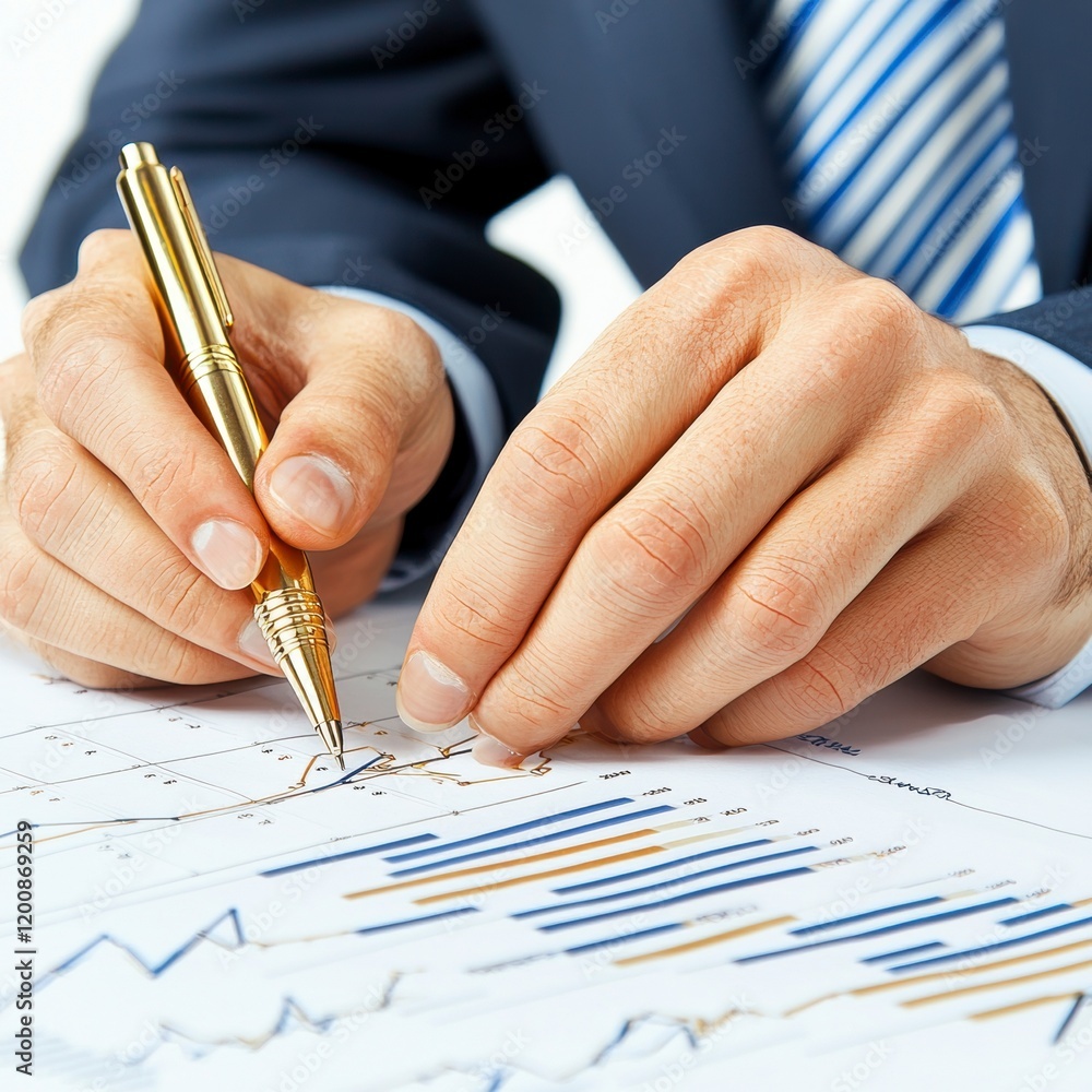 Poster analyzing financial trends office environment business report professional setting close-up view dat