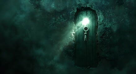 Ancient Key in Mysterious Dark Doorway