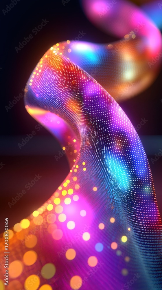 Poster a vibrant swirling abstract form made of colorful particles. ideal for digital art wallpaper music v