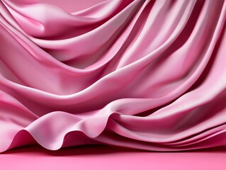 Obraz premium A pink satin fabric with folds and folds on a pink background