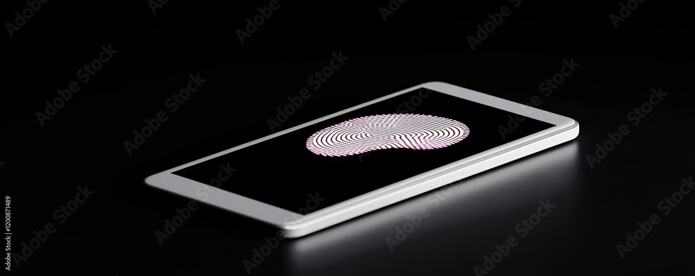 Poster law enforcement protocol concept. fingerprint displayed on a tablet screen against a dark background