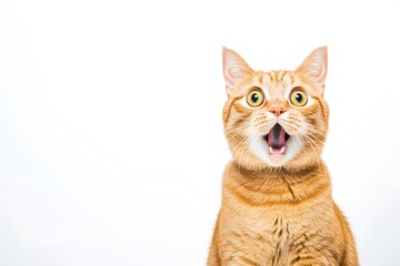 Obraz premium Funny Portrait of Surprised Orange Tabby Cat with Open Mouth