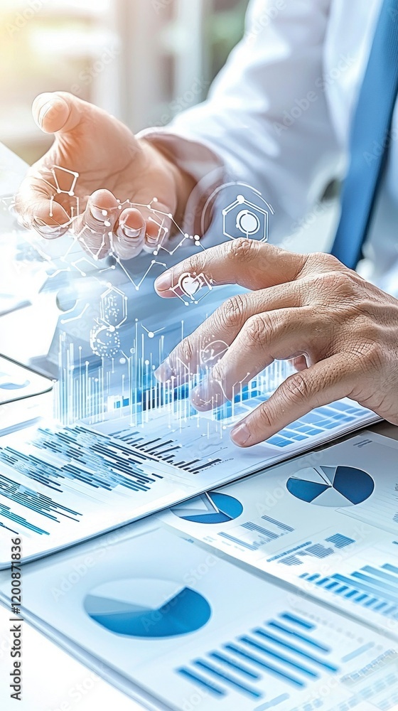 Aufkleber analyzing business data trends office environment digital reports professional setting insightful vi