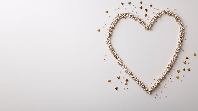 A minimalist layout of sparkling heart confetti on a neutral background, forming a subtle frame for customizable content
