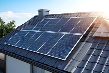 Obraz premium Solar Panels in Sunlight Generating Renewable Energy with Scenic Background