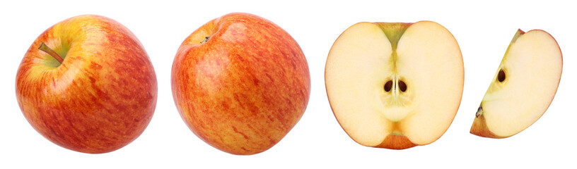 red apple (Envy Apple), half and slice isolated, fresh red apple, transparent PNG, PNG format, cut out