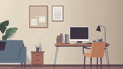 Modern Comfortable Home Office in Living Room Setting