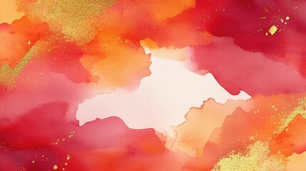 Obraz premium Metallic watercolor concept. Vibrant abstract watercolor background in red and orange tones with golden accents.