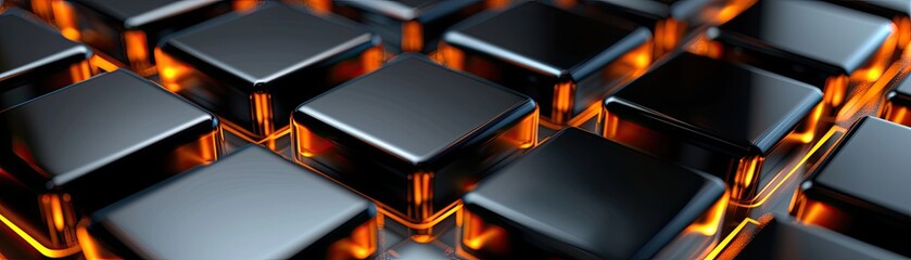 Black cubes with glowing edges create a modern, digital aesthetic.