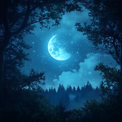 Naklejka premium serene ocean waves with glowing crescent moon