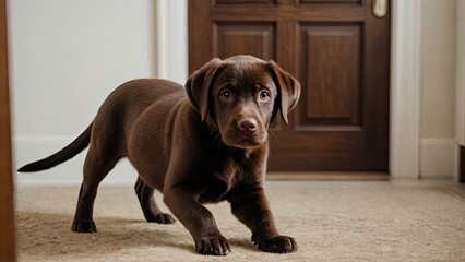 Chocolate labrador retriever dog in the living room
