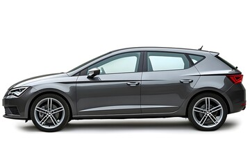 Sleek black modern hatchback car with sporty design and aerodynamic profile on white background