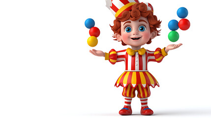 Fototapeta premium Adorable 3D Render of a Little Clown Juggling Colorful Balls