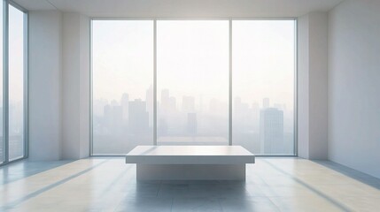 Minimalist Home Office Desk by Large Window in Bright Space