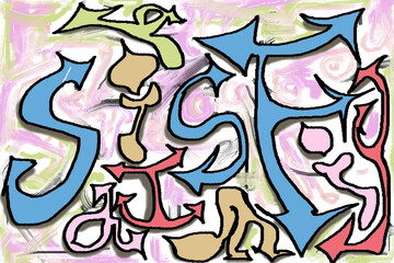 Text 'satisfying' transformed into arrow character images that serve as the basis for freehand graffiti art and street art.