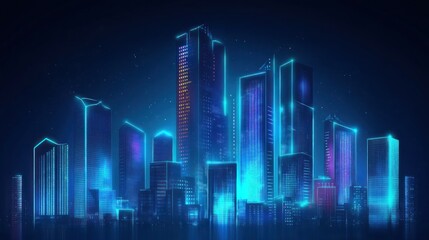 Obraz premium Futuristic Cityscape with Neon Lights and Skyscrapers at Night