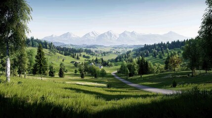 Obraz premium Serene Mountain Valley Landscape