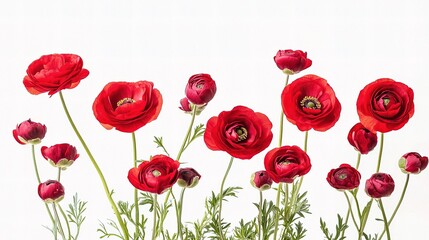 Fototapeta premium Bright Red Ranunculus Flowers Isolated on White Background