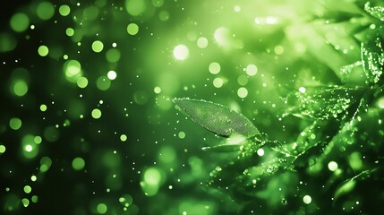 Green Leaves with Bokeh Effect on Vibrant Background for Decoration