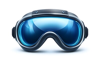 Blue lens ski goggles isolated on white.