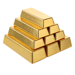 A shimmering pyramid of golden bullion bars symbolizes wealth, success, and financial investment
