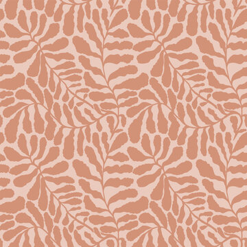 Fototapeta Abstract seamless pattern with leaves palm in Matisse style. Vector hand drawn print with scandinavian cut out elements. Vector endless illustration for paper, cover, fabric, interior decor.