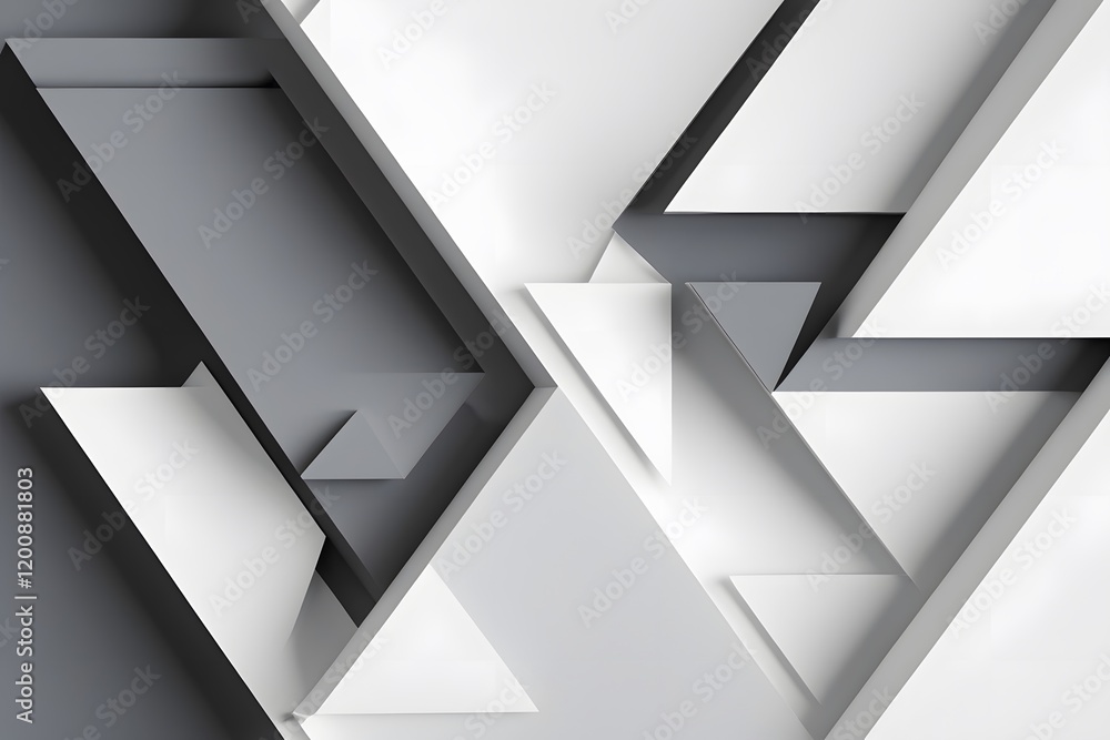 Poster white and gray background with abstract triangle shapes and angles.