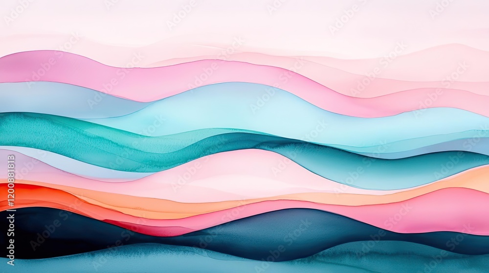 Poster Clouds watercolor idea. Abstract waves of vibrant colors creating a soothing visual effect.