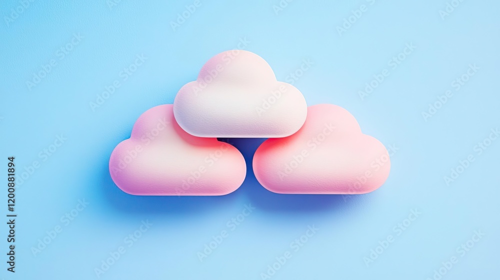 Poster clouds watercolor idea. three soft clouds in pastel colors on a light blue background, representing 