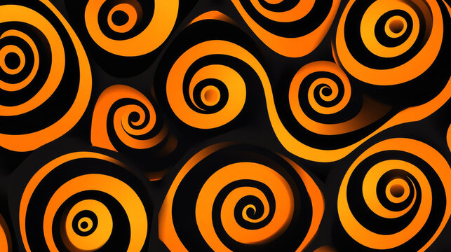 Psychedelic hypnotic spiral pattern for Halloween background, vector hypnosis swirl vortex. Hypnotic spiral circles of vertigo illusion twirls in black orange psychedelic pattern for Halloween holiday