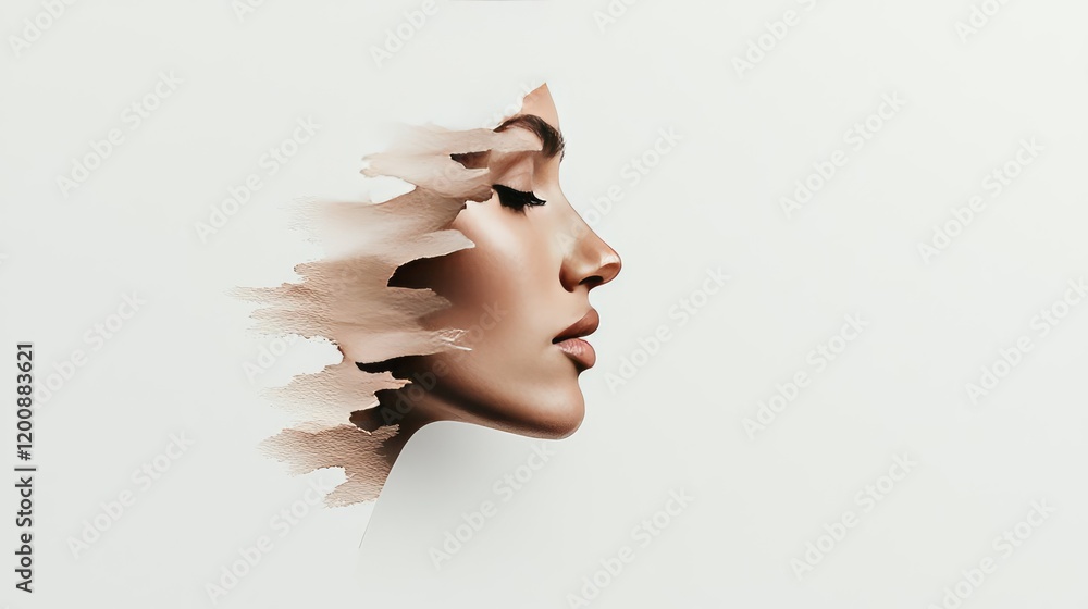 Poster blurred watercolor idea. a captivating artistic representation of a woman's profile blending with a 