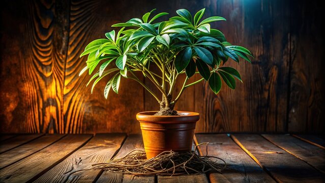Night Photography: Propagating Dwarf Umbrella Tree Cuttings in Pot