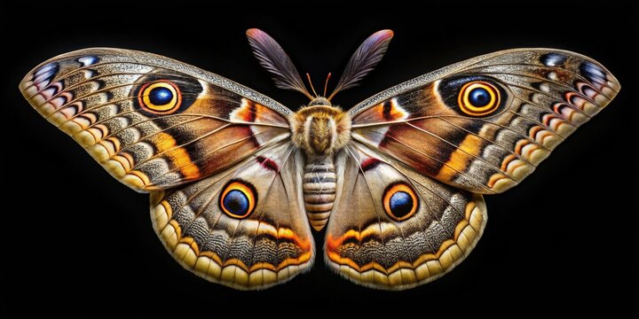 Night Photography: Isolated Silk Moth Emperor Moth on White Background