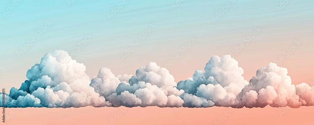 Poster clouds watercolor idea. beautiful clouds in a serene sky blend with soft pastel colors at sunset.