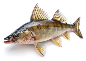 Raw Zander Fish, Isolated on White, Minimalist Food Photography